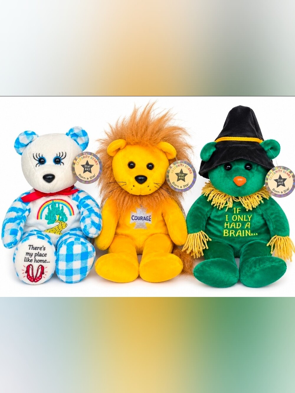 Vintage Wizard of Oz Celebrity Bears Set Dorothy Scarecrow Lion #42 #43 #44